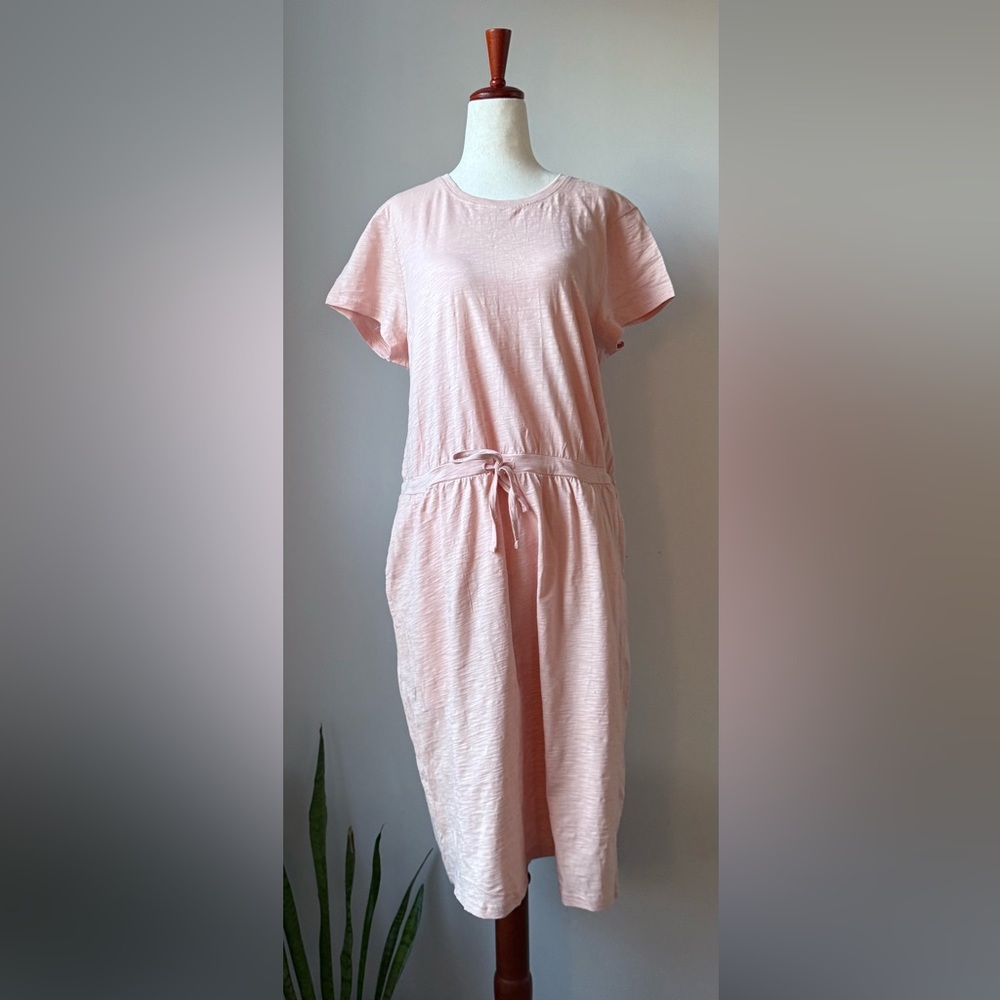 Pact Peach Pink Short Sleeve Drawstring Waist Perfect Slub Weeknd Dress Cotton